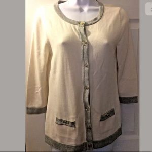BANANA REPUBLIC Cardigan Sweater Ivory Gray Workwear Classic Layering knit Top